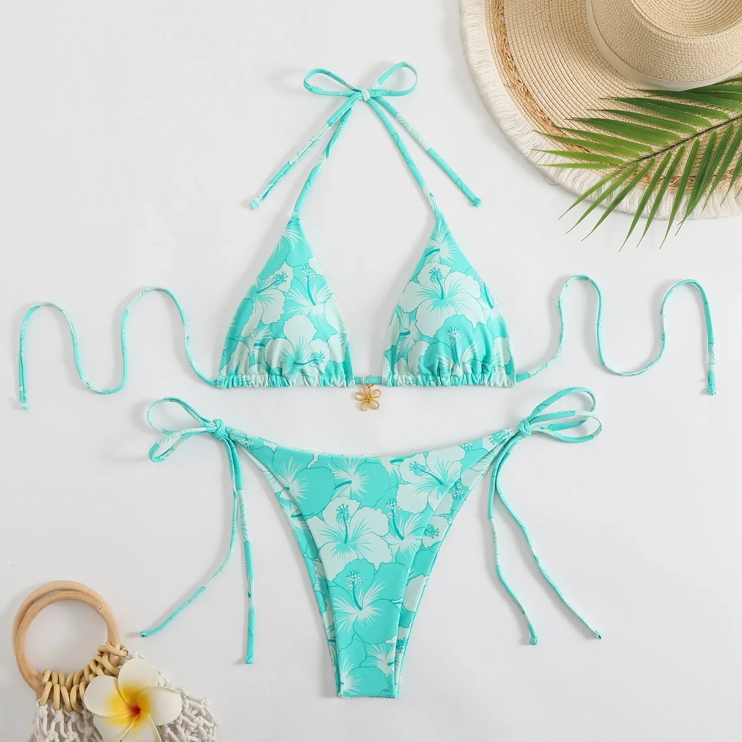 Orange Floral Print Micro Bikini Double Side Push Up Thong Swimsuit Brazilian Beach Bathing Suit Pool Swimwear