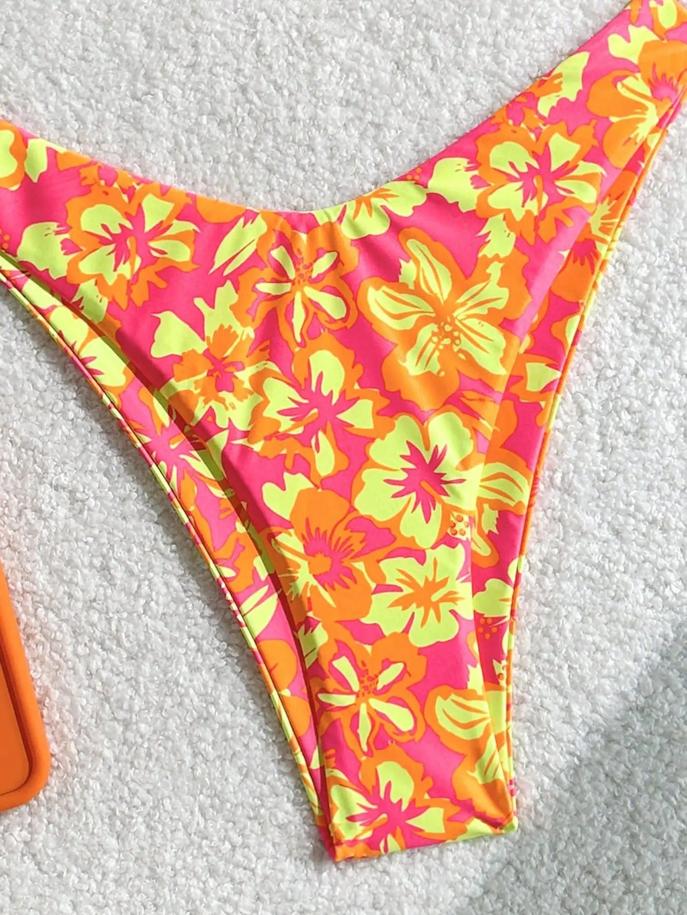 Orange Floral Print Micro Bikini Metal 3D Flower Push Up Bra Thong Swimsuit Beach Bathing Suit Vacation Swimwear