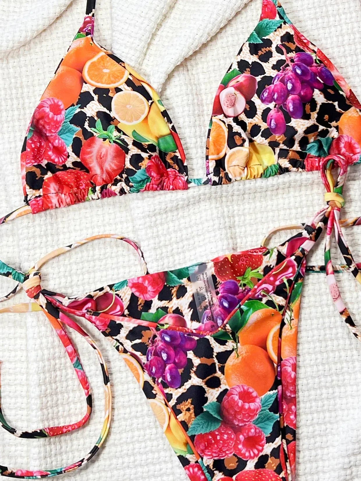 Orange Fruit Print Micro Bikini Brazilian Halter Push Up Tie Side Triangle Swimsuit Beach Bathing Suit Swimwear