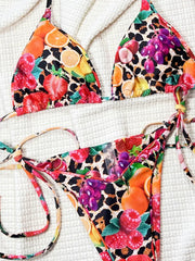 Orange Fruit Print Micro Bikini Brazilian Halter Push Up Tie Side Triangle Swimsuit Beach Bathing Suit Swimwear
