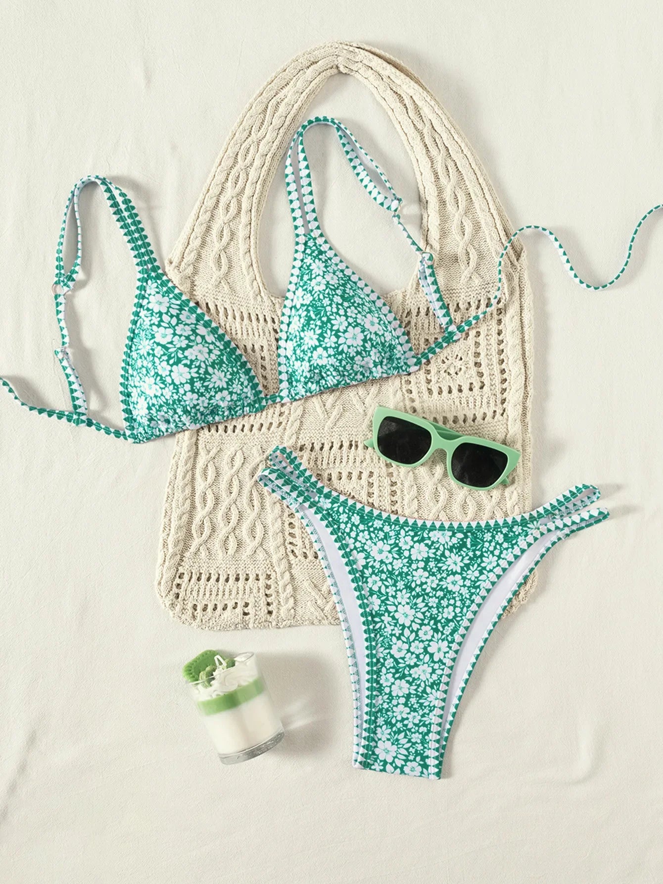 Orange Print Micro Bikini Double Strap Push Up Bra Hollow Out Thong Swimsuit Beach Bathing Suit