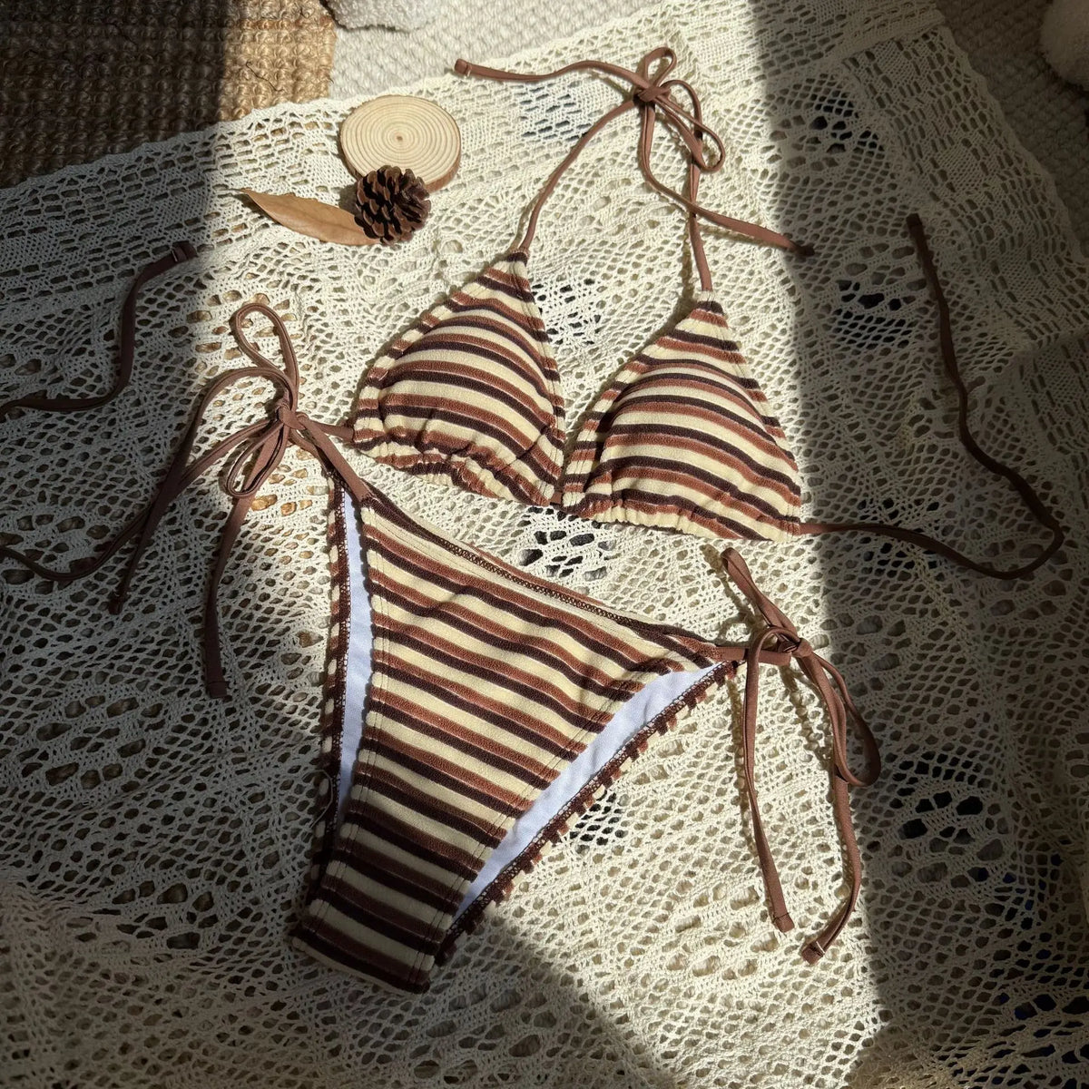 Orange Striped Bikini Set