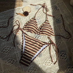 Orange Striped Bikini Set