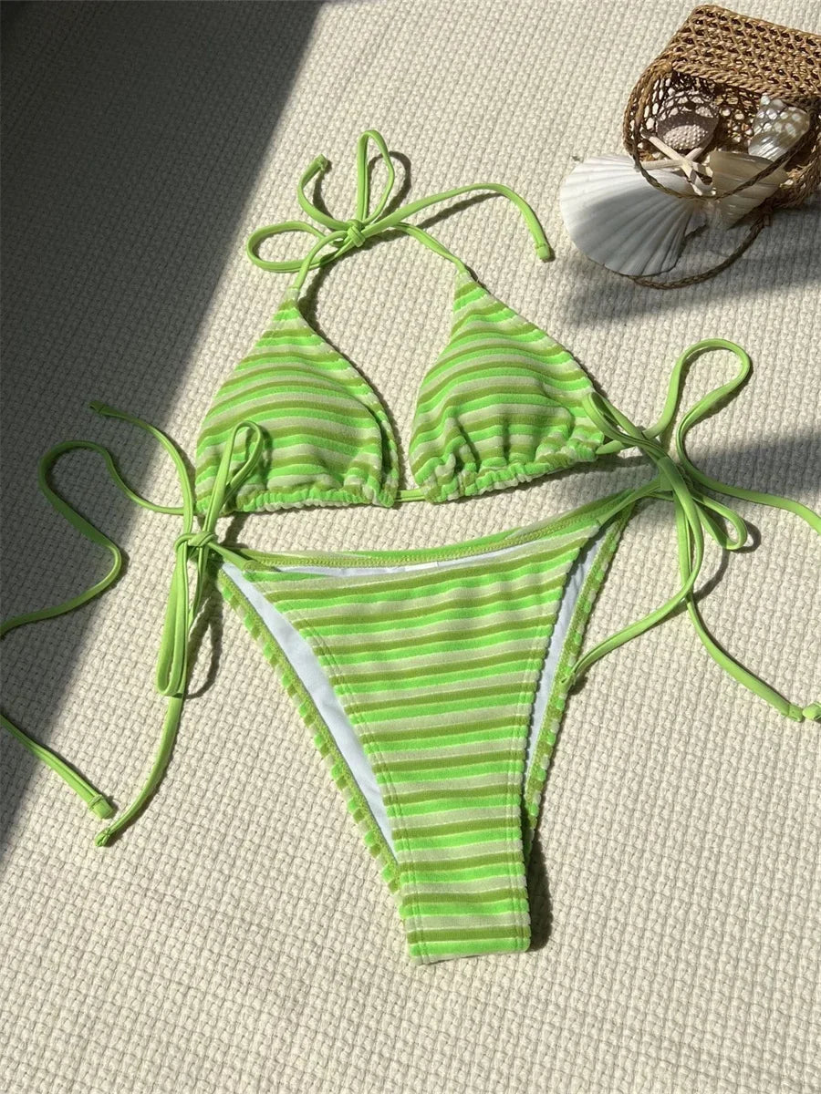 Orange Striped Bikini Set