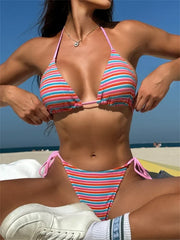 Orange Striped Bikini Set
