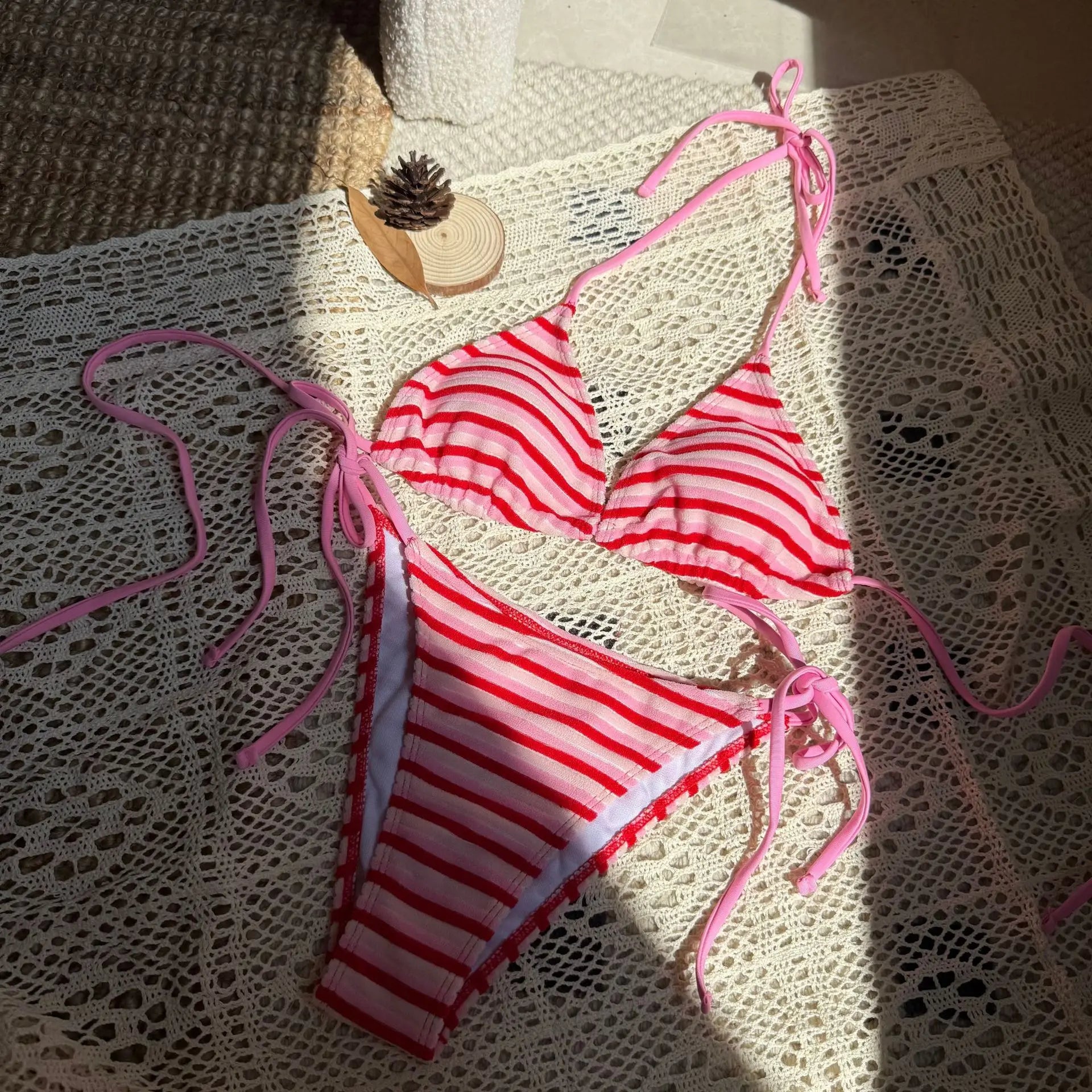Orange Striped Bikini Set
