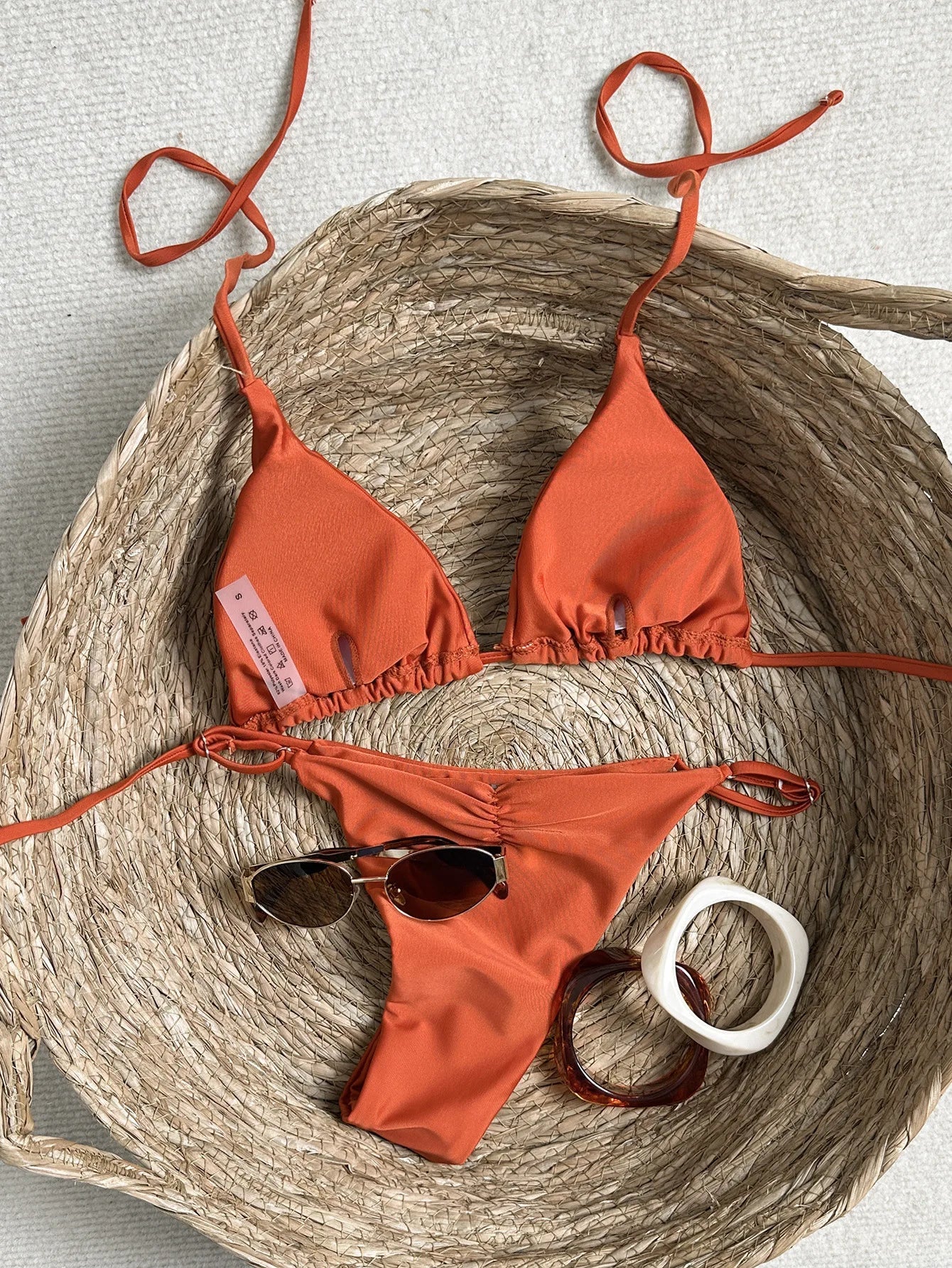 Orange Thong Bikini Set