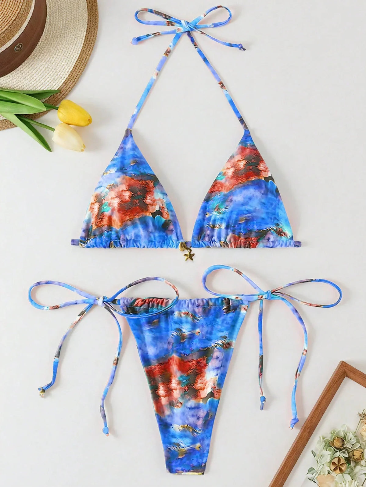 Orange Tie Dye Gradient Micro Bikini Halter Push Up Swimwear Beach Bathing Suit Thong Swimsuit Biquini
