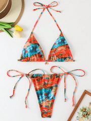 Orange Tie Dye Gradient Micro Bikini Halter Push Up Swimwear Beach Bathing Suit Thong Swimsuit Biquini