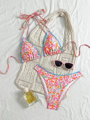 Pink Floral Print Bikini Set