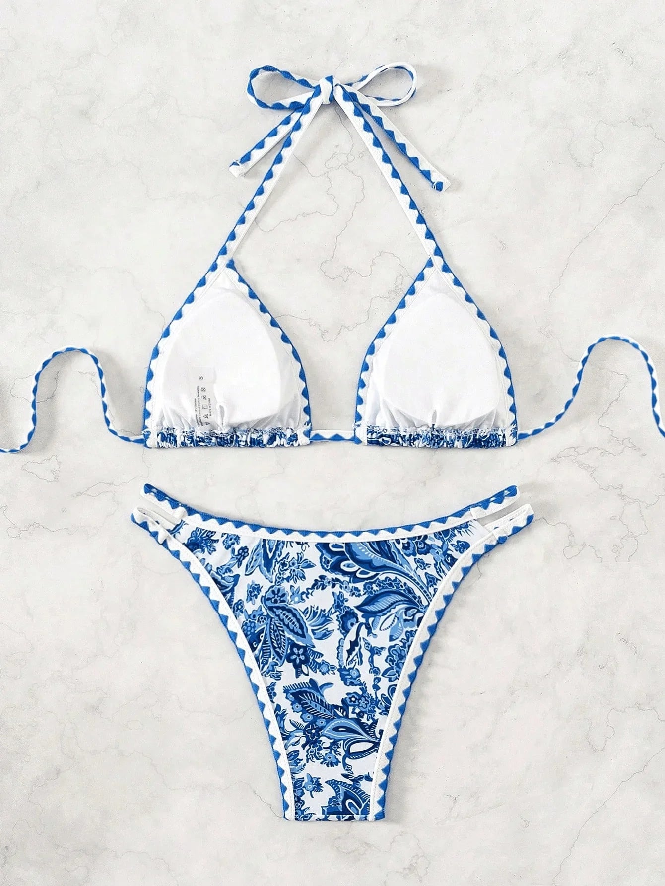 Pink Floral Print Micro Bikini Halter Push Up Bra Hollow Out Thong Swimwear Bathing Suit Holiday Swimsuit