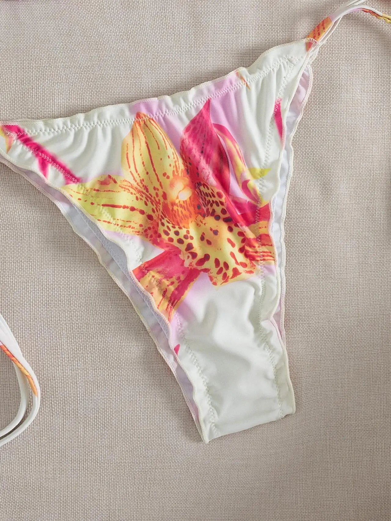 Pink Floral Print Micro Bikini 3D Flower Push Up Bra Tie Side Thong Swimsuit Beach Bathing Suit