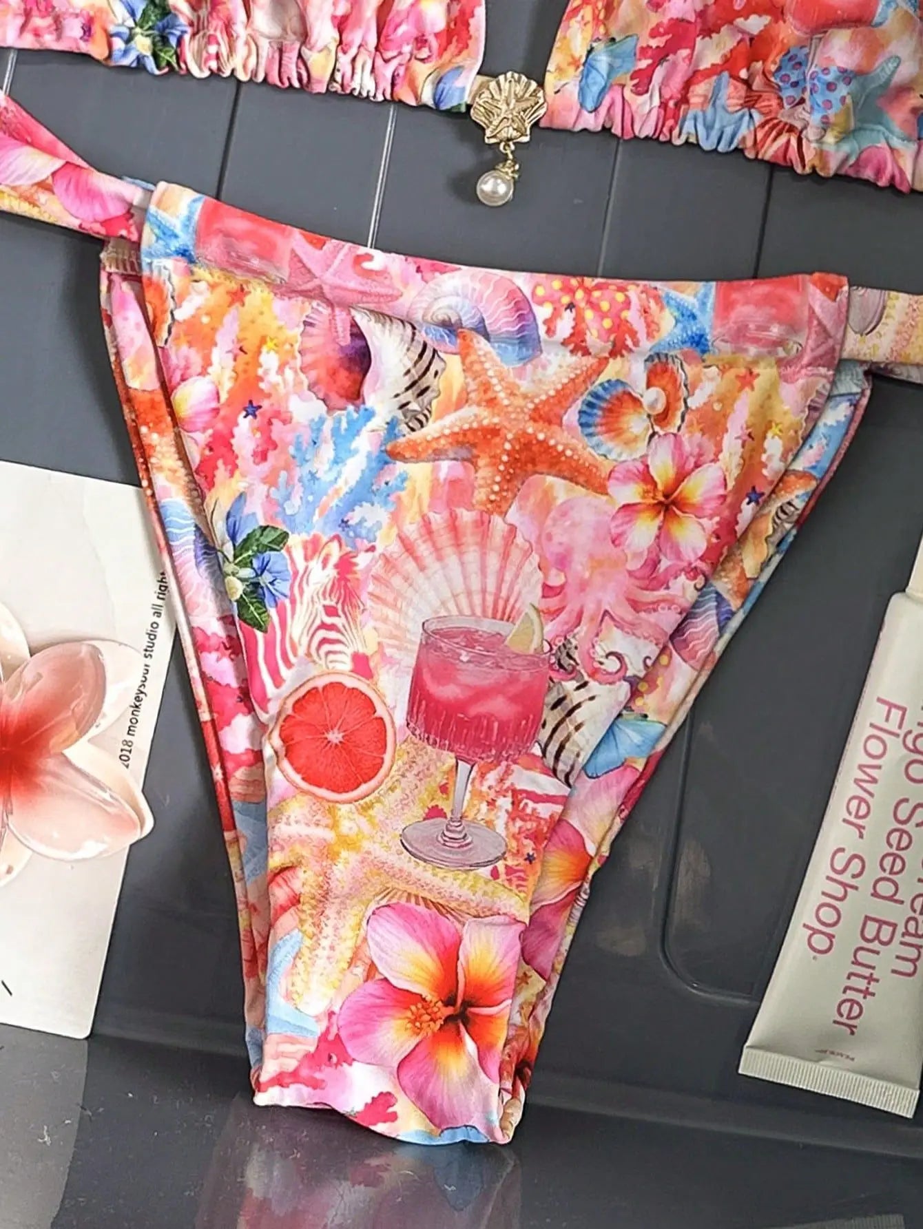 Pink Floral Starfish Print Bikini Set