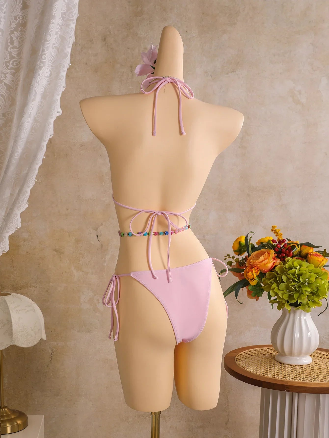 Pink Floral Tie Dye Gradient Skirt 3 Piece Bikini Set