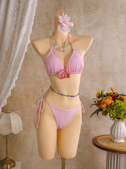 Pink Floral Tie Dye Gradient Skirt 3 Piece Bikini Set