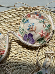Pink Flower Embroidery Print Swimsuit Underwire Drawstring Bikini Set