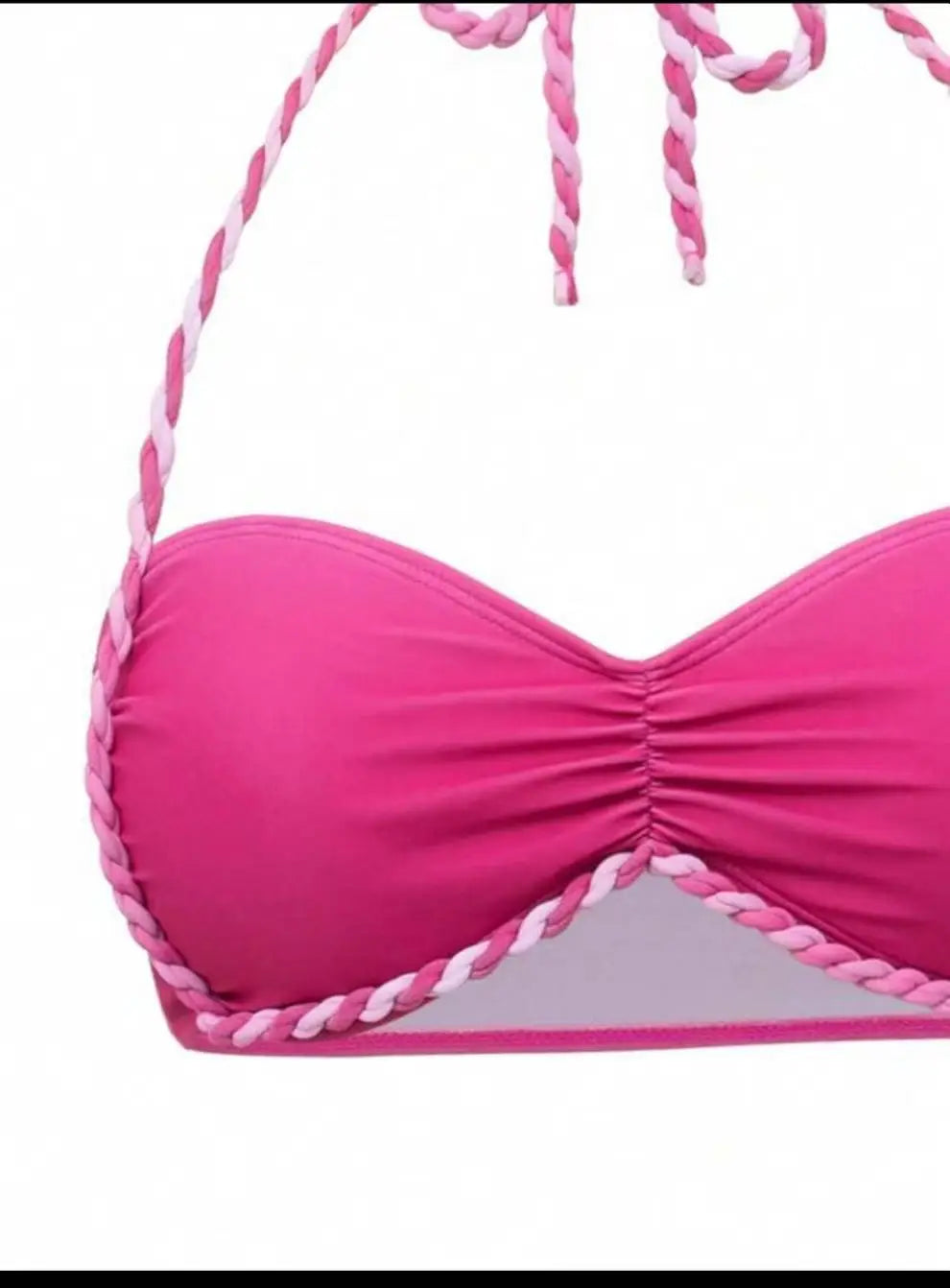 Pink Gradient Swimwear Pleate Push Up Drawstring Side Long Skirt 3 Piece Bikini Set