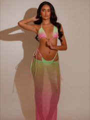 Pink Green Gradient 3 Piece Bikini Set