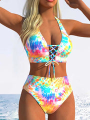 Pink Leopard Print Gradient Bikini Set