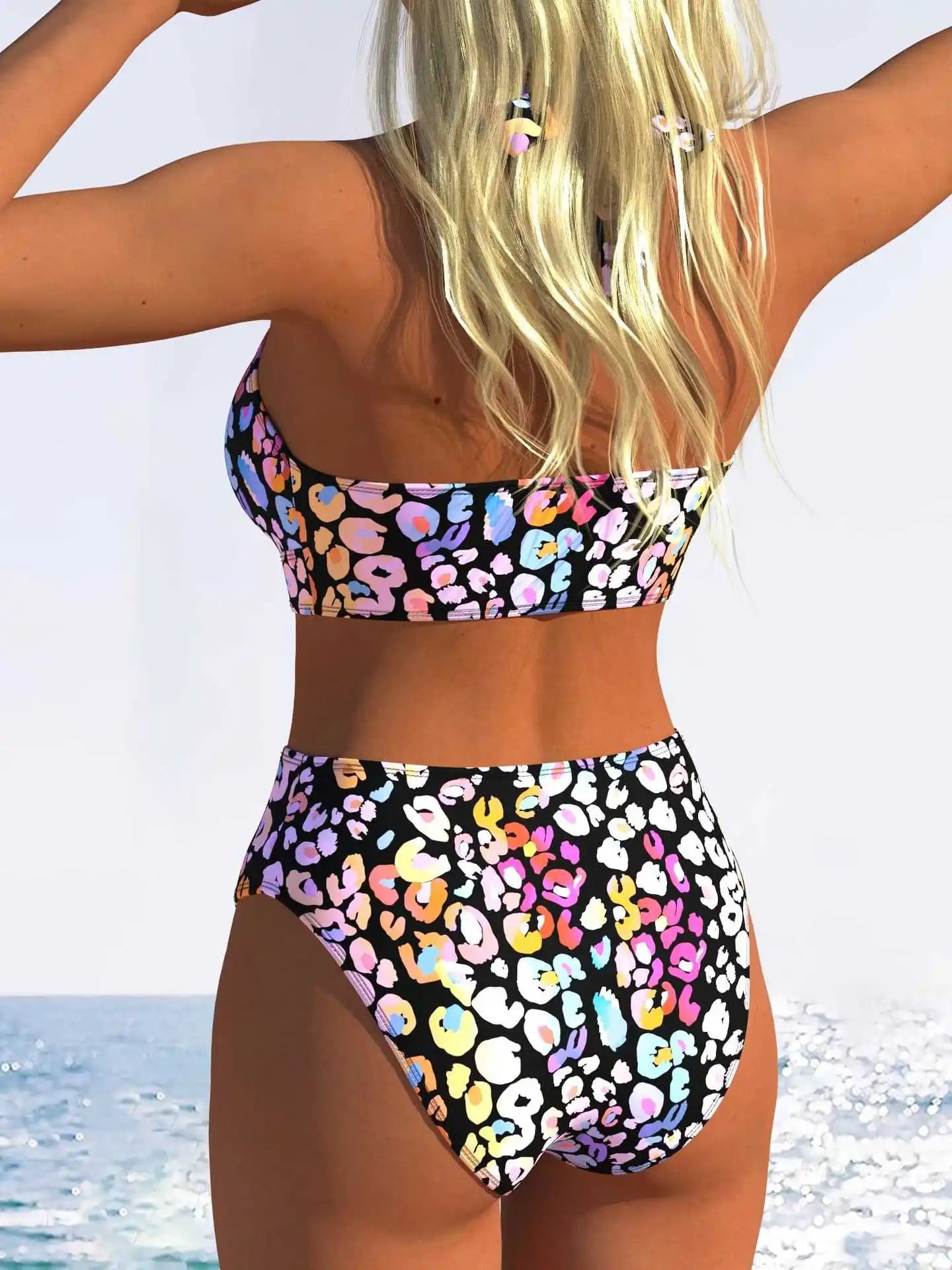 Pink Leopard Print Gradient Bikini Set