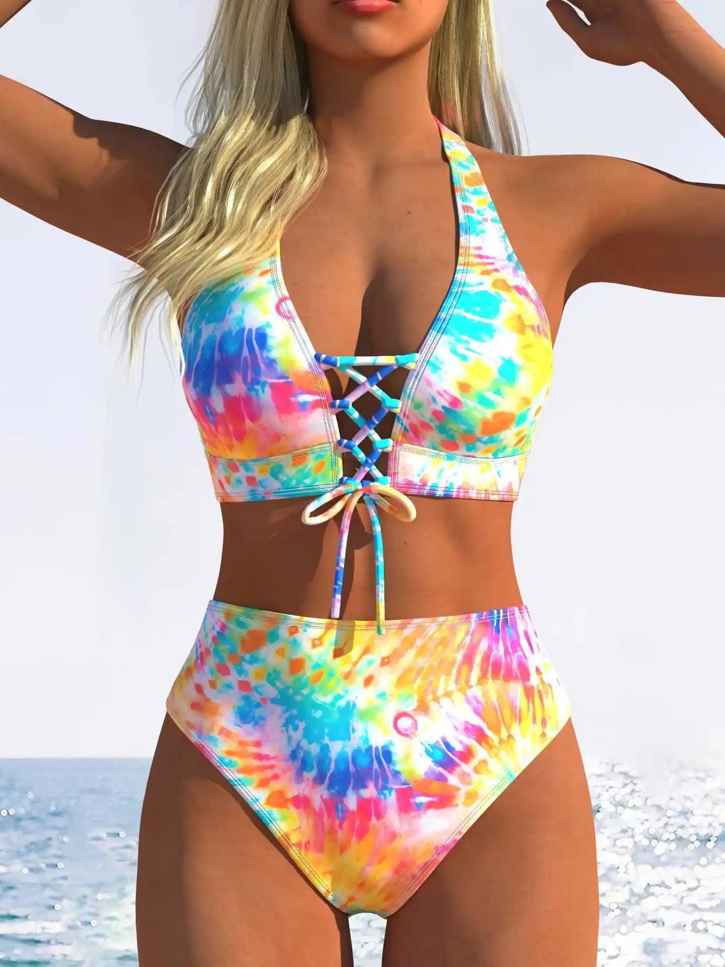 Pink Leopard Print Gradient Bikini Set