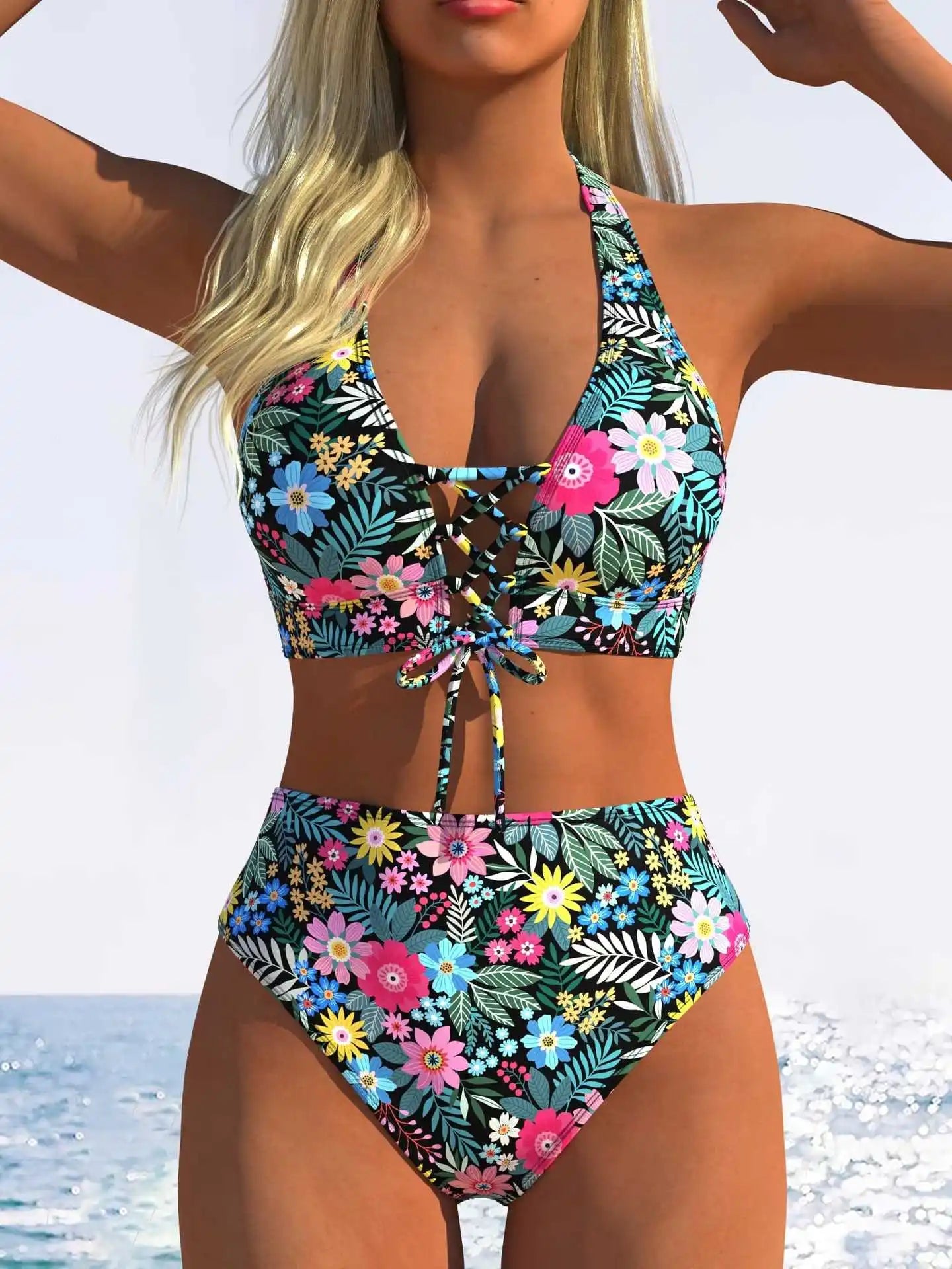 Pink Leopard Print Gradient Bikini Set