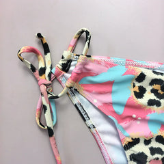 Pink Leopard Print Micro Bikini Halter Push Up Drawstring Side High Waist Swimsuit Beach Bathing Suit Swimwear