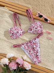 Pink Leopard Print Micro Bikini Metal Starfish Push Up Bra Hollow Out Triangle Swimsuit Bathing Suit Swimwear