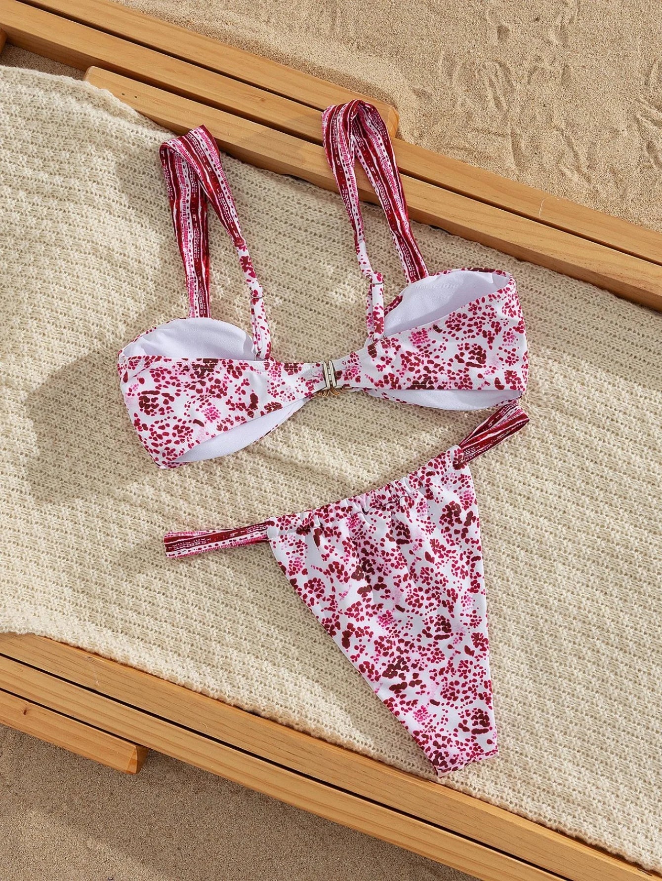 Pink Leopard Print Micro Bikini Metal Starfish Push Up Bra Hollow Out Triangle Swimsuit Bathing Suit Swimwear
