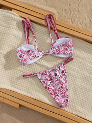 Pink Leopard Print Micro Bikini Metal Starfish Push Up Bra Hollow Out Triangle Swimsuit Bathing Suit Swimwear