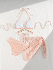 Pink Metal Chain Cross Bikini Set