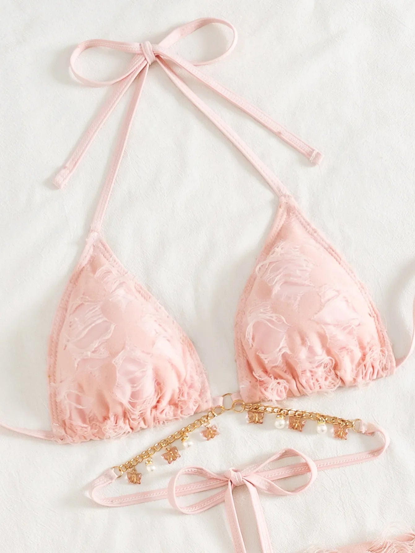 Pink Metal Chain Cross Bikini Set