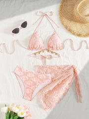 Pink Metal Chain Cross Bikini Set