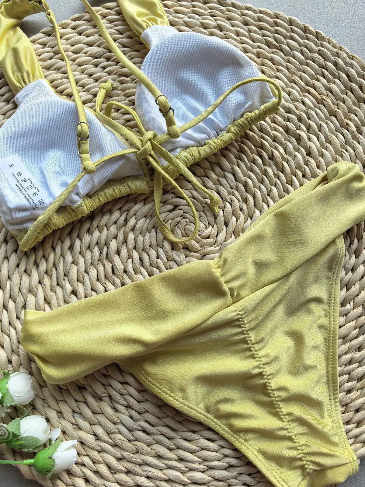 Pink Pleate High Waist Bikni Set