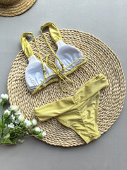Pink Pleate High Waist Bikni Set
