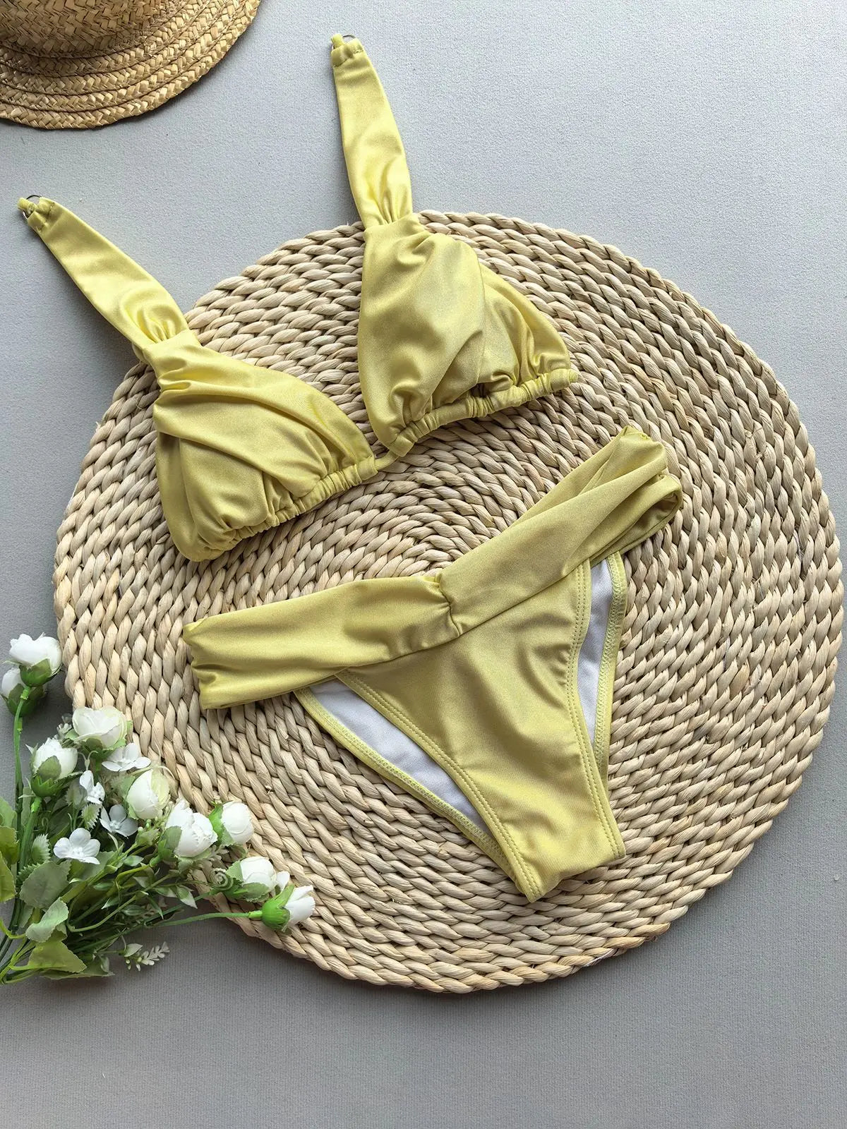 Pink Pleate High Waist Bikni Set