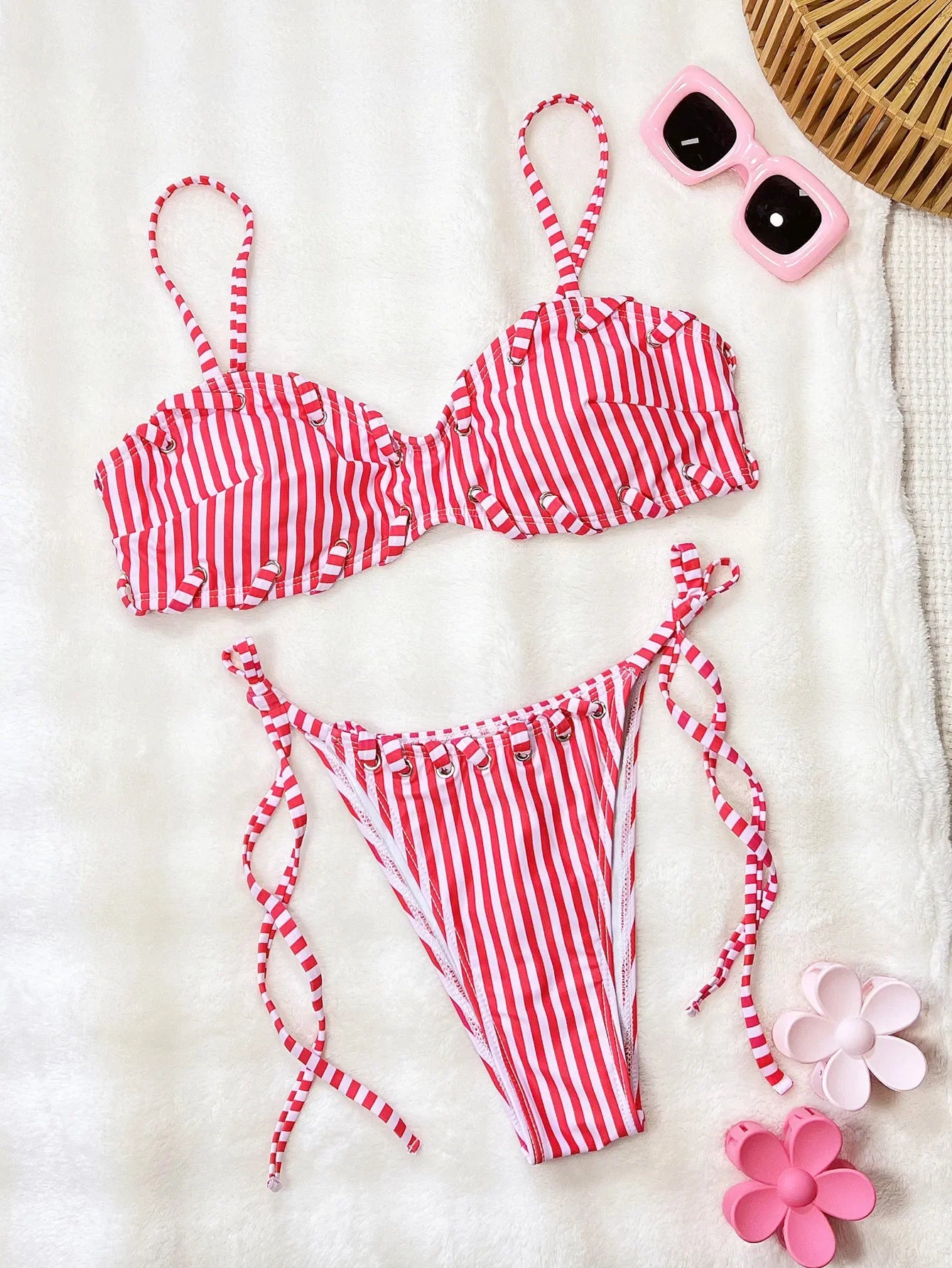 Pink Striped Bikini Set