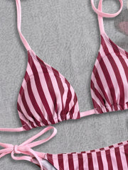 Pink Striped Micro Bikini Halter Push Up Bra Tie Side Thong Swimsuit Beach Bathing Suit Biquini