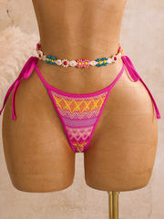 Pink Striped Patchwork Knitted Bikini Set
