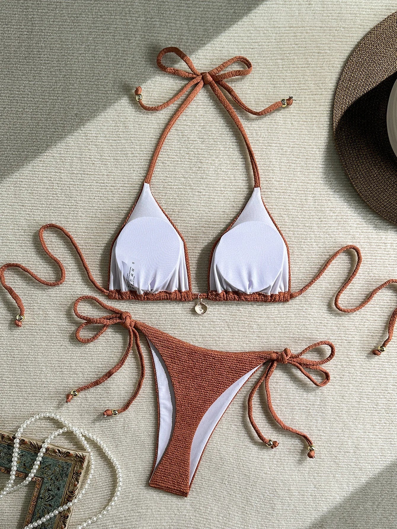 Pink White Bikini Set