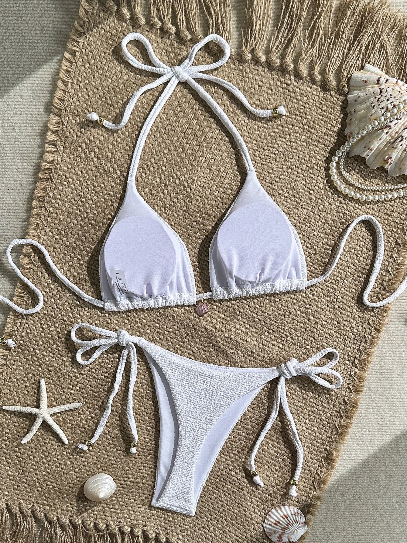 Pink White Bikini Set