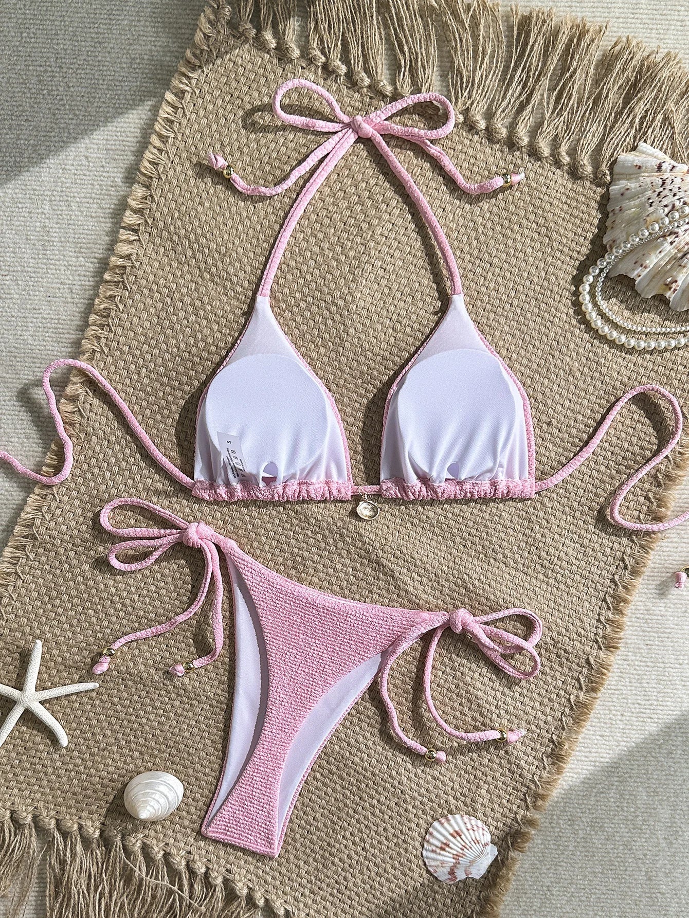 Pink White Bikini Set
