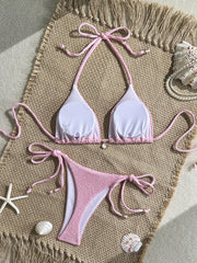 Pink White Bikini Set