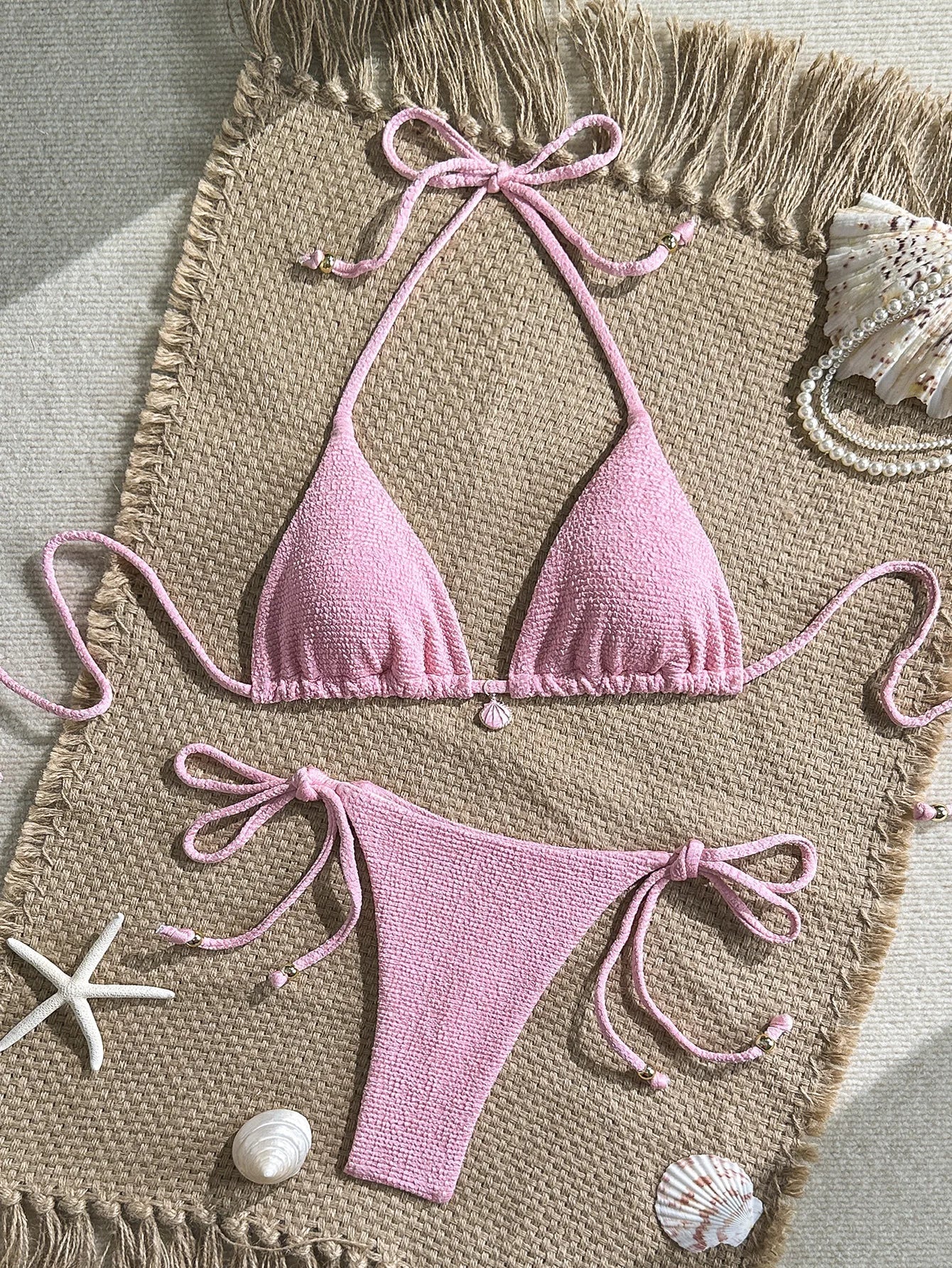 Pink White Bikini Set