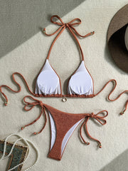 Pink White Bikini Set