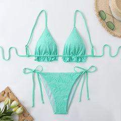 Pink Swimsuit Pleate Push Up Bikini Set