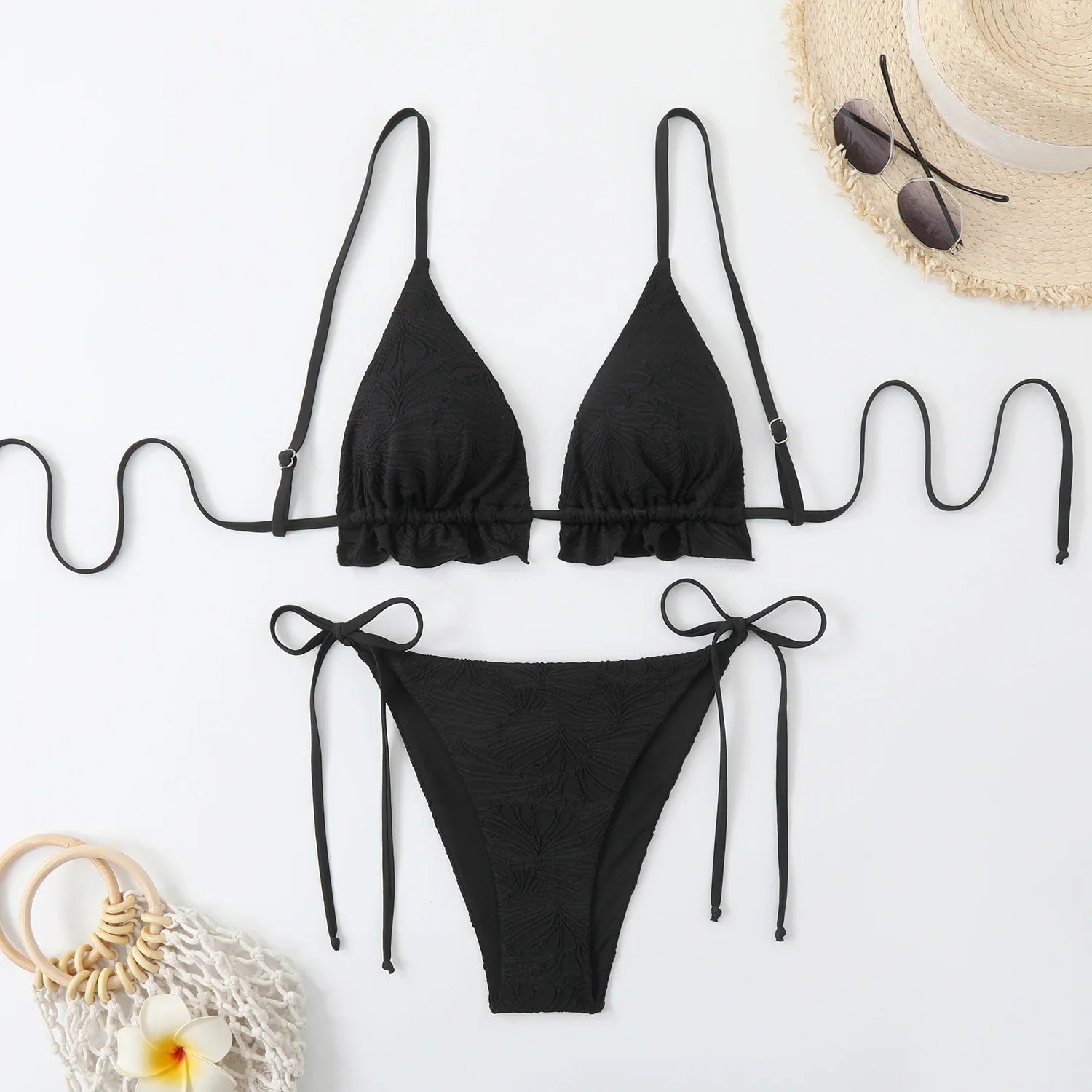Pink Swimsuit Pleate Push Up Bikini Set