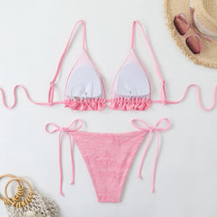 Pink Swimsuit Pleate Push Up Bikini Set