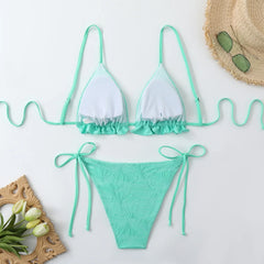 Pink Swimsuit Pleate Push Up Bikini Set