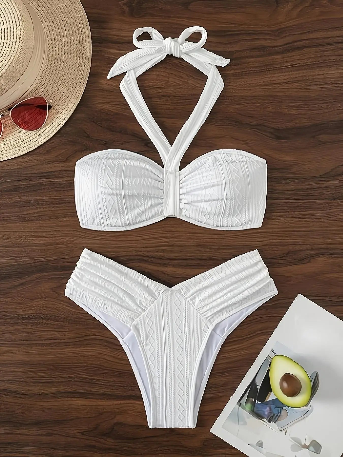 Pleate High Waist Bikini Set